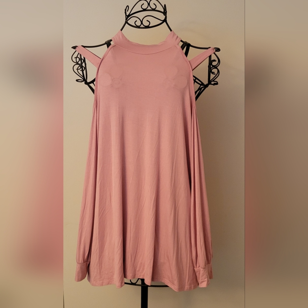 Cold Shoulder Pink Women's Long Sleeve Top